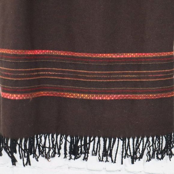 Dress Barn Brown Wool Lined Fringe Tasseled Striped Midi Skirt Women's Size 16 - Picture 2 of 6